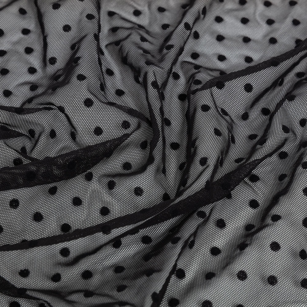 Black Flocked Polka Dots Stretch Nylon Mesh - Joann Fabrics