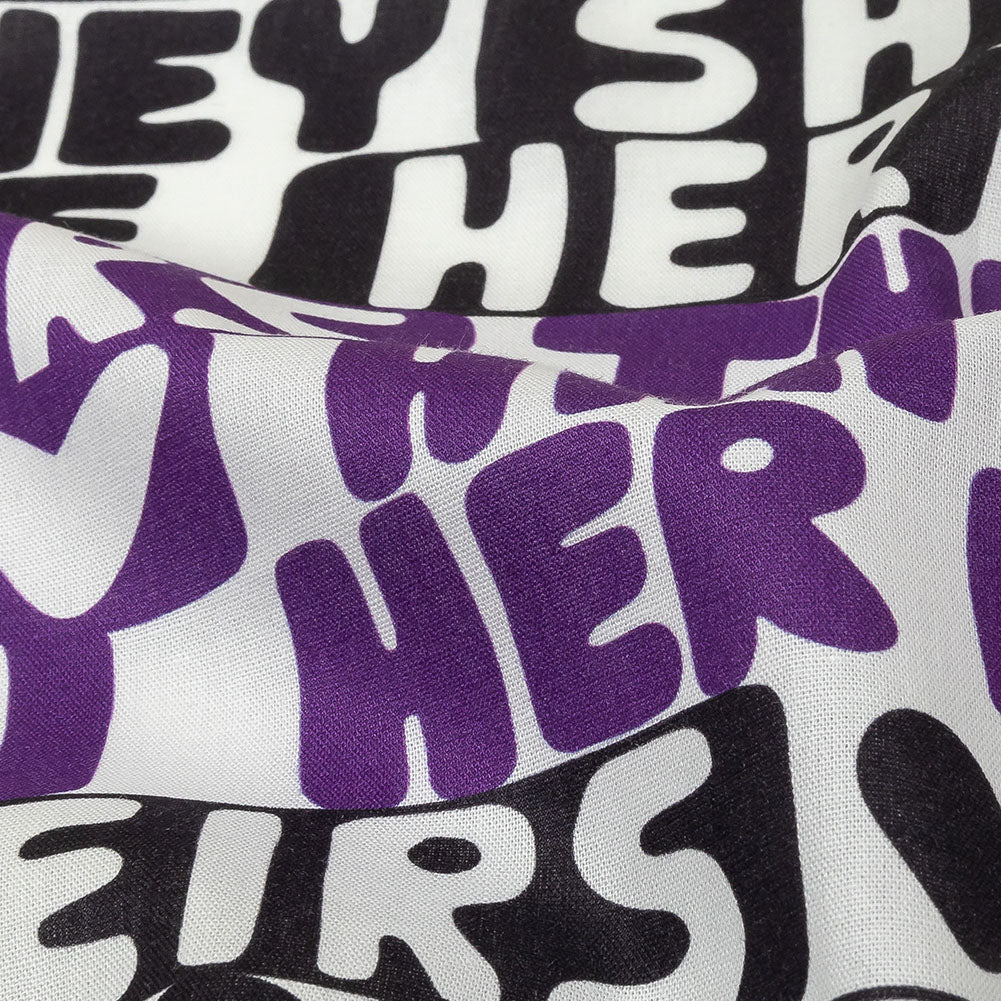Mercerized Organic Egyptian Cotton Voile - Black, Purple and Yellow Pronoun Stripes - More Than Words Print - Mood Exclusive Pride Collection - Joann Fabrics