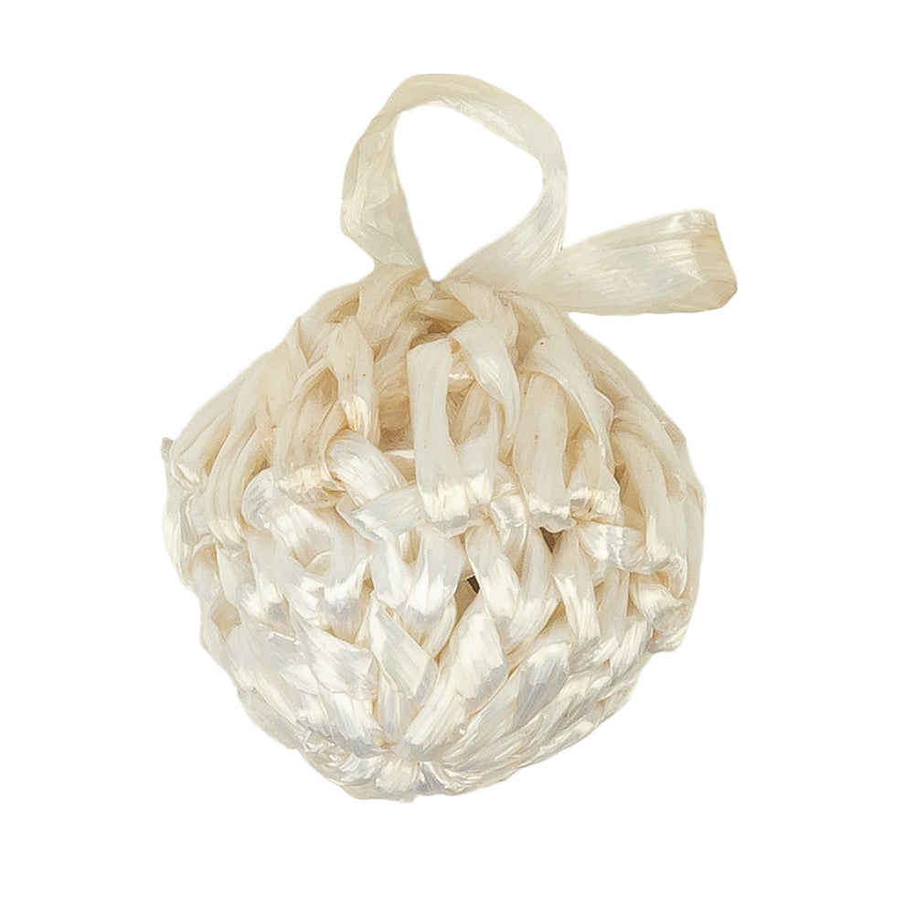 Vintage Off White Crocheted Raffia Pom-Pom Applique - 0.75