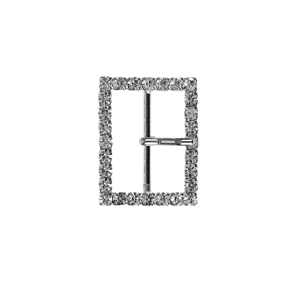 Swarovski Crystal and Silver Rectangular Rhinestone Buckle - 1.125