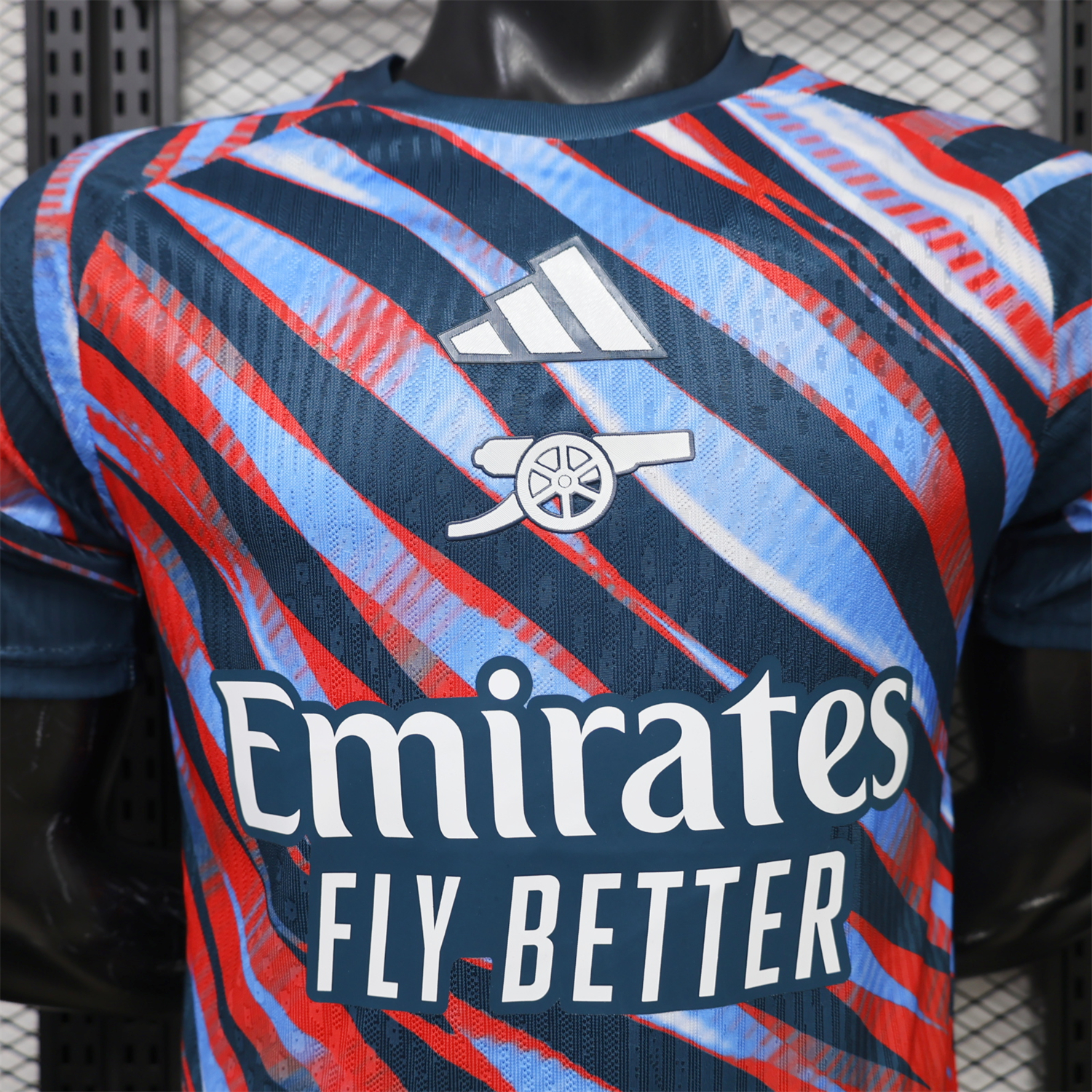 Arsenal 26-27 Red Blue Teal Diagonal Stripes Pre-Match Jersey - Player Version - UnitedFutballJersey