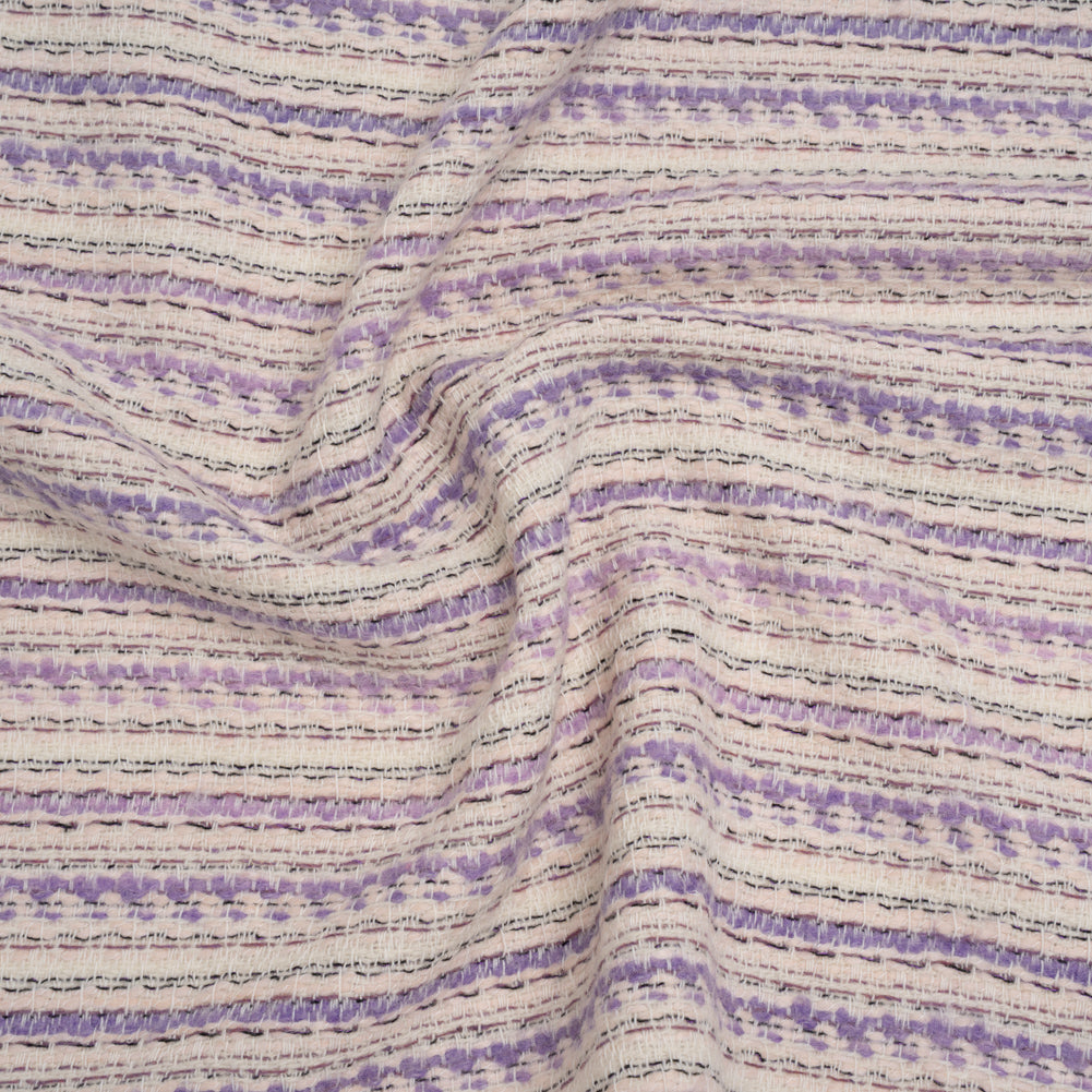 Wool Blend Tweed Made in Italy - Cream, Pale Pink and Lavender Stripes - Joann Fabrics