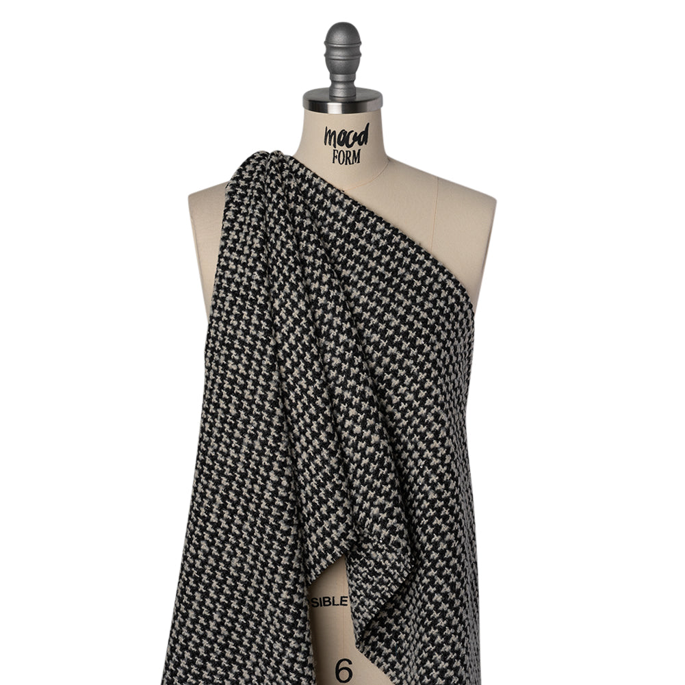Polyester and Wool Blend Boucle Tweed with Baby Sequins - Black and White Checks - Joann Fabrics