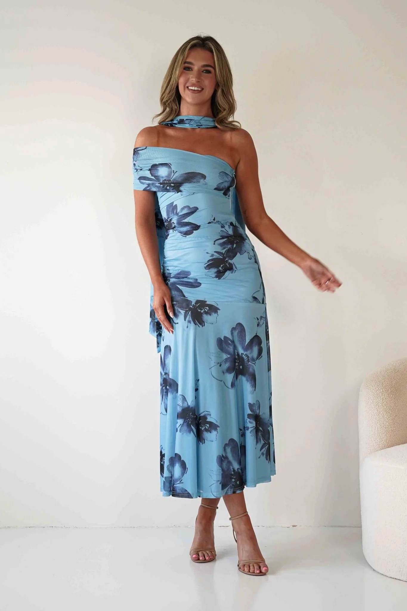 Noelani Floral Mesh Scarf Maxi Dress | Blue