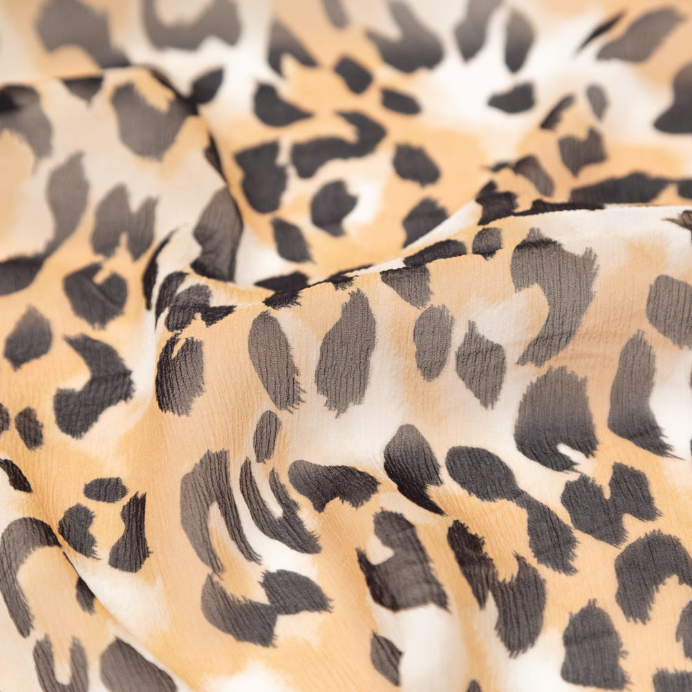 Chocolate Torte, Toffee Brown and Simply Taupe Leopard Printed Crinkled Silk Chiffon - Joann Fabrics