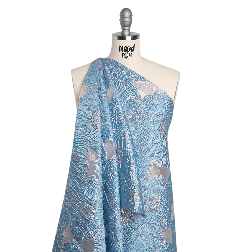 Metallic Burnout Brocade - Sky Blue and Baby Pink All-Over Outlined Flowers - Joann Fabrics