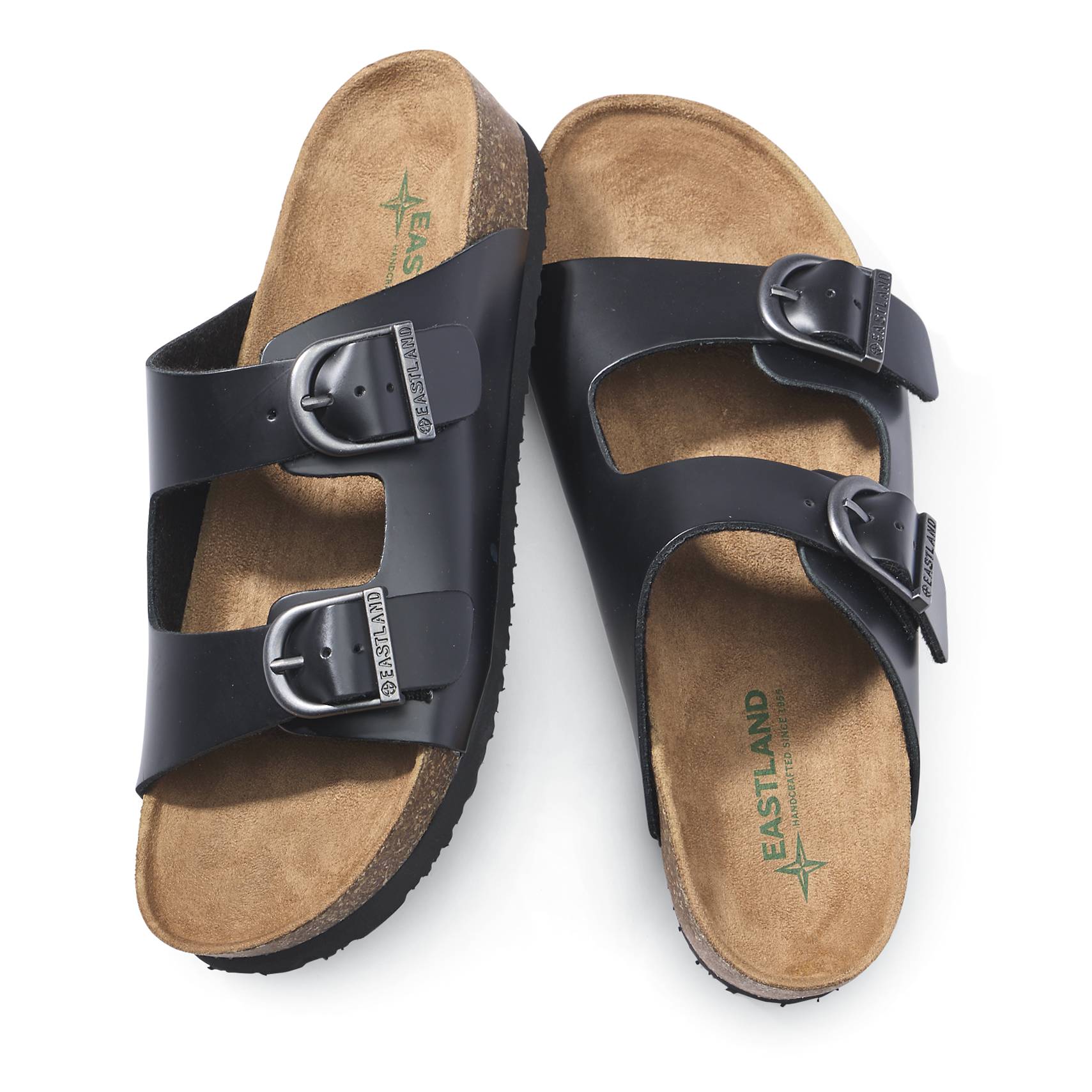 Eastland® Leather Double-Strap Buckle Slide Sandals, Contoured Footbed - Northstyle Catalog