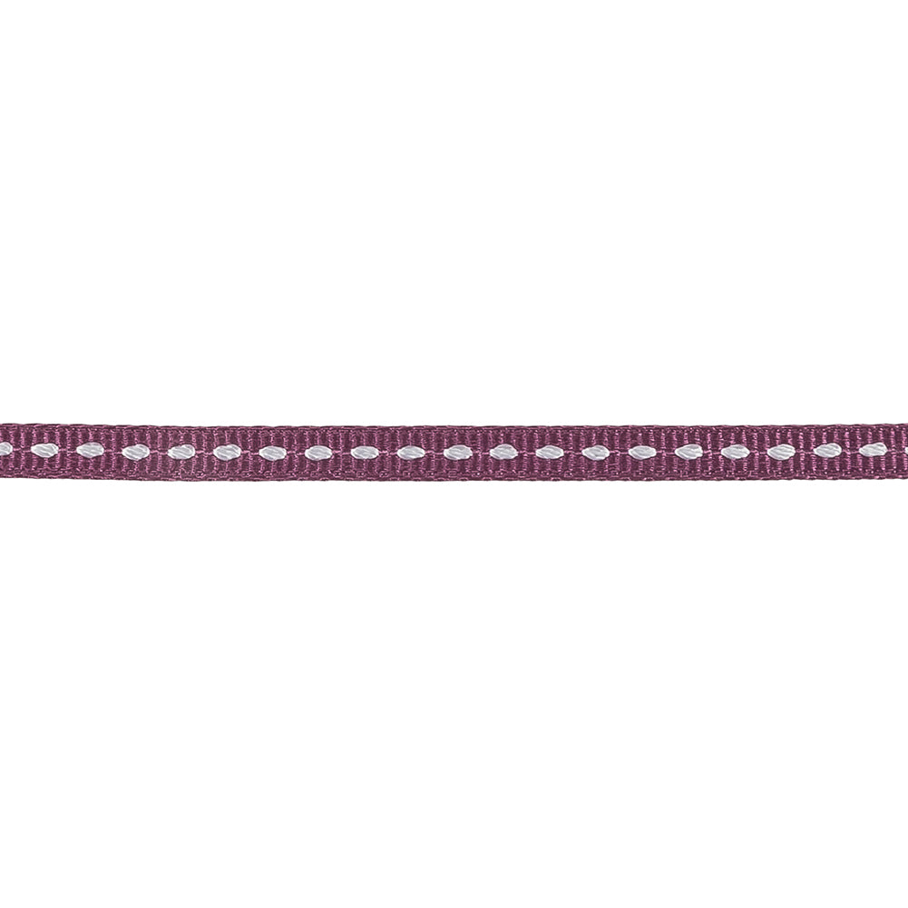 Amaranth Grosgrain Ribbon with Lucent White Stitching - 0.25