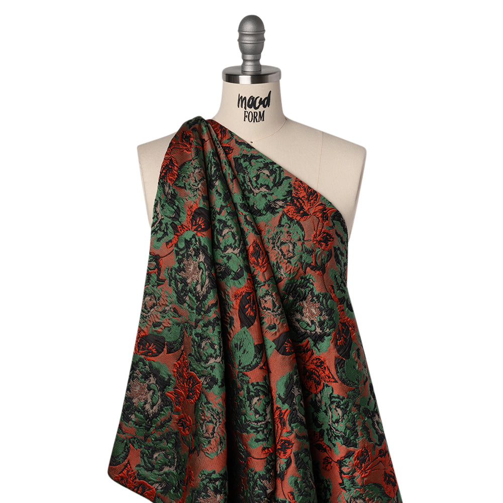 Polyester Brocade - Red, Green and Black Rose Garden - Deadstock - Joann Fabrics