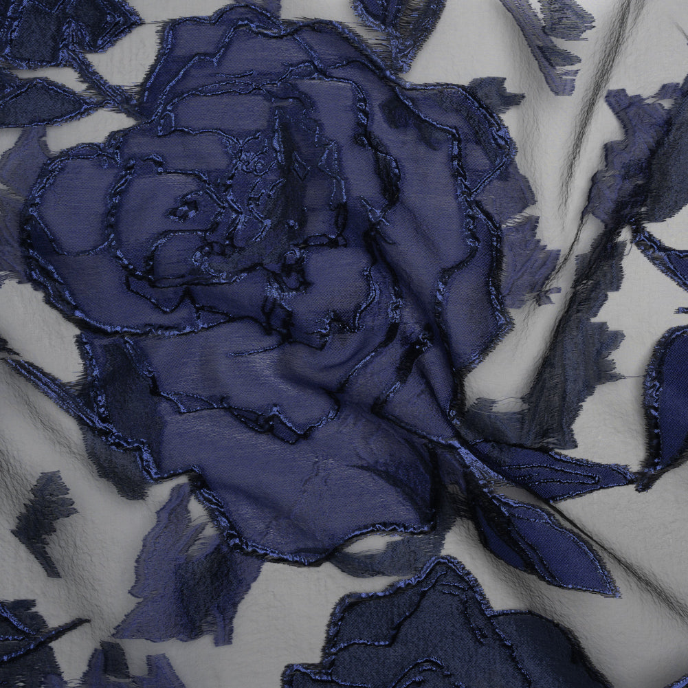 Metallic Burnout Brocade - Black and Navy Blue Roses and Hyacinths - Joann Fabrics
