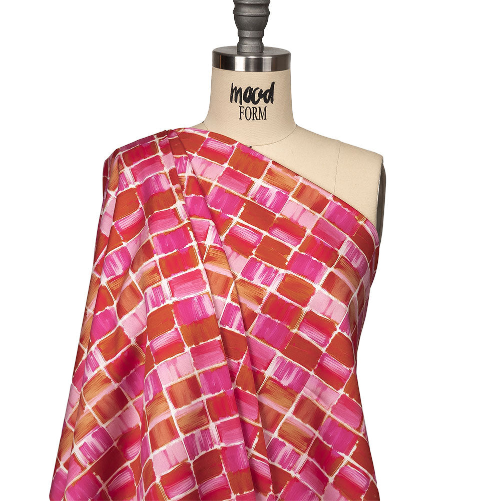 Stretch Cotton Sateen - Pink Painted Squares - Swatch Me Print - Mood Exclusive Citrus Collection - Joann Fabrics