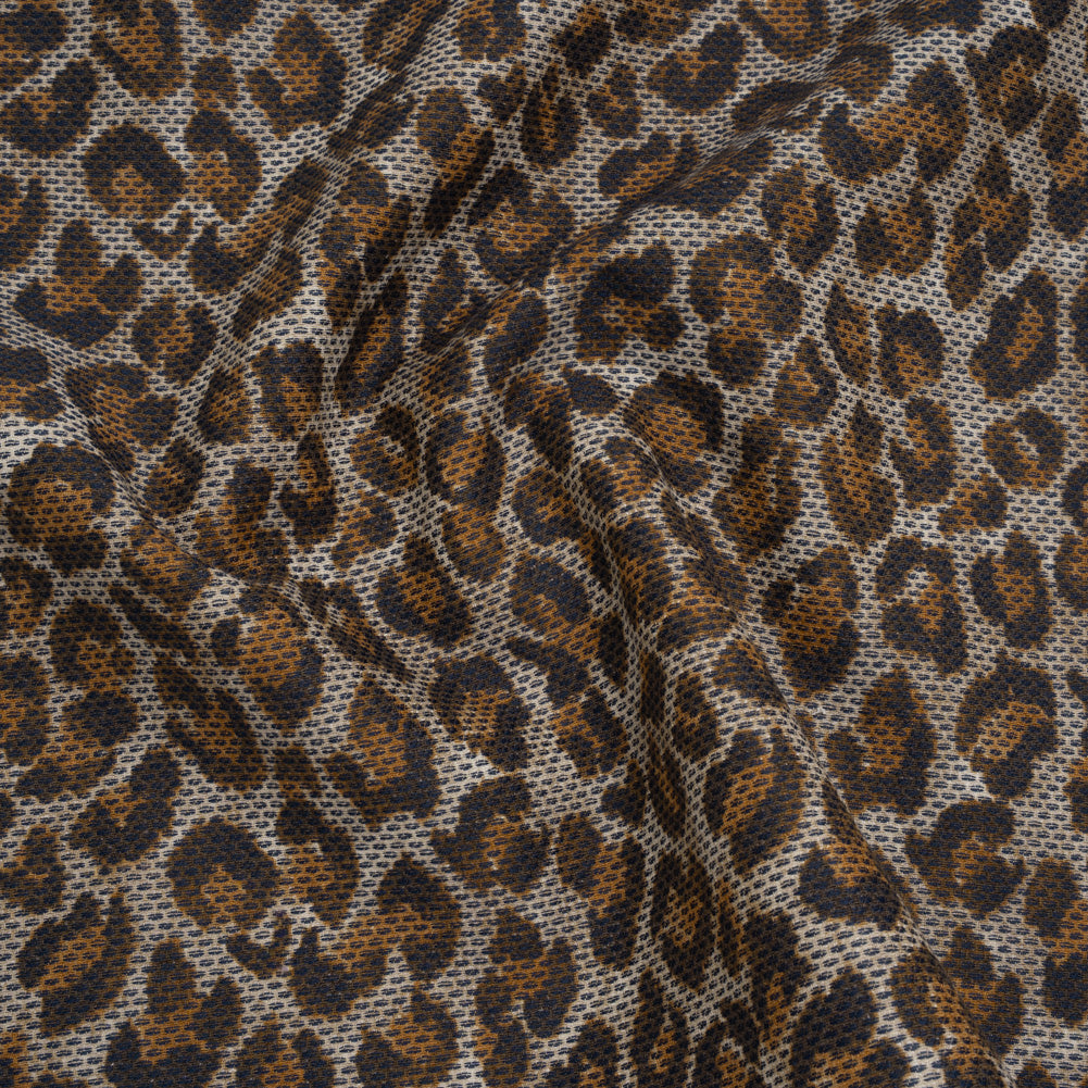 Cotton Birdseye Pique Print Made in Italy - Brown, Tan and Navy Cheetah Spots - Deadstock - Joann Fabrics