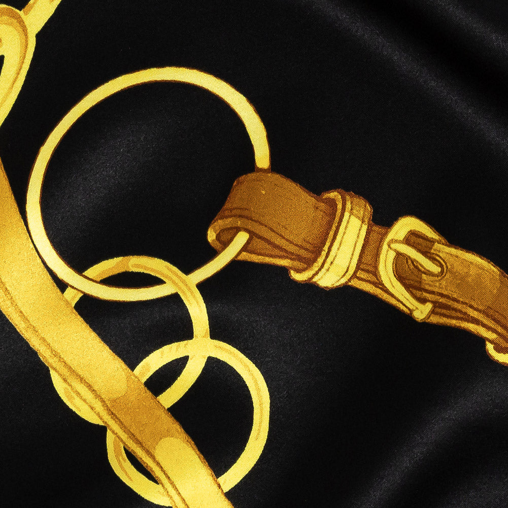Mood Exclusive Italian Black and Gold Chains and Purse Straps Digitally Printed Silk Charmeuse - Joann Fabrics