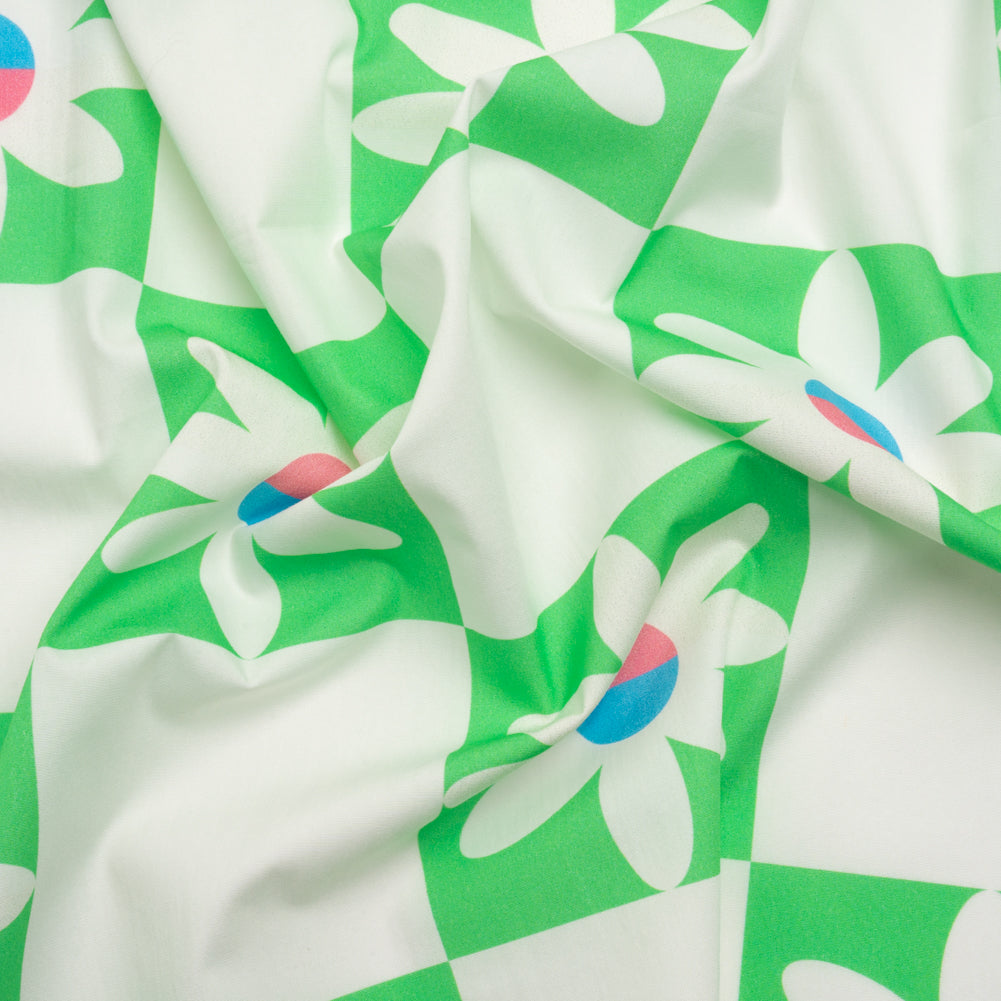 Cotton Poplin Print - Green Floral Checkers - Mood Exclusive Game of Growth - Joann Fabrics