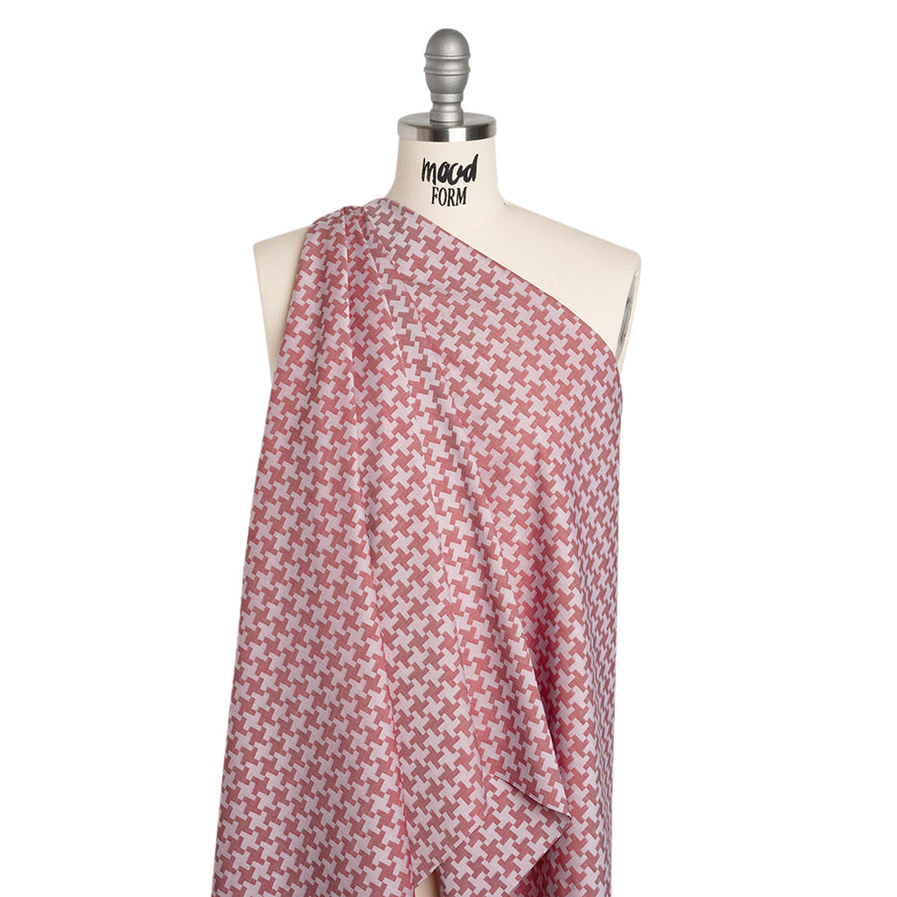 Cotton Twill Shirting - Red and White Geometric Houndstooth - Deadstock - Joann Fabrics