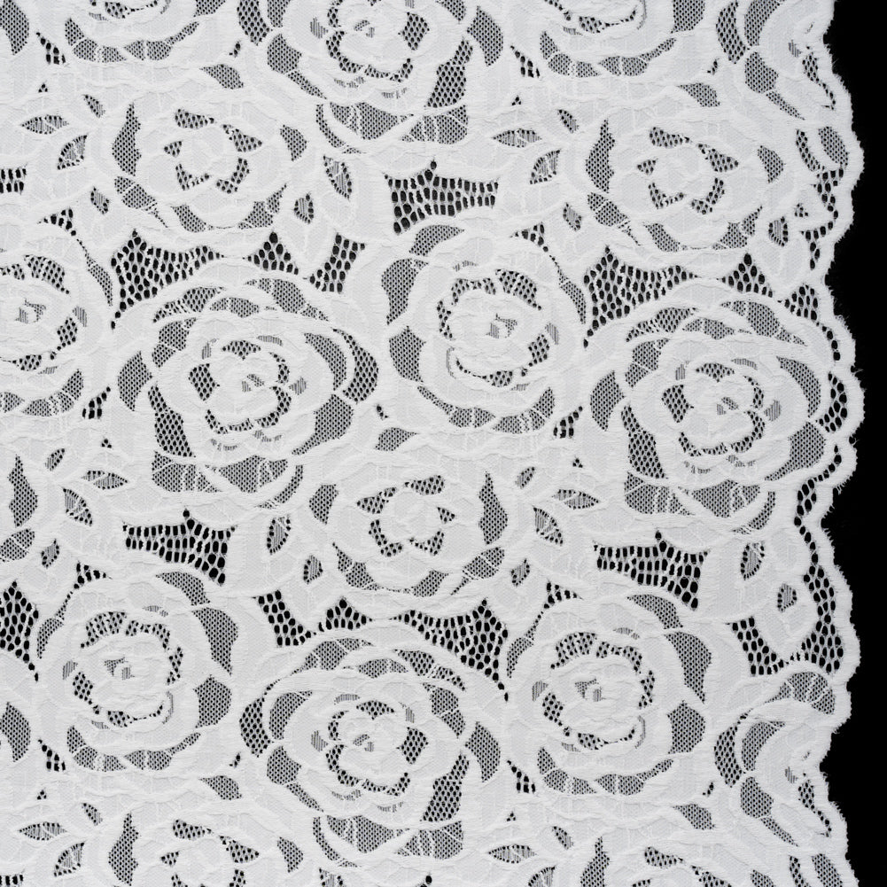 Stretch Re-Embroidered Lace with Finished Edges - Ivory All-Over Roses - Joann Fabrics