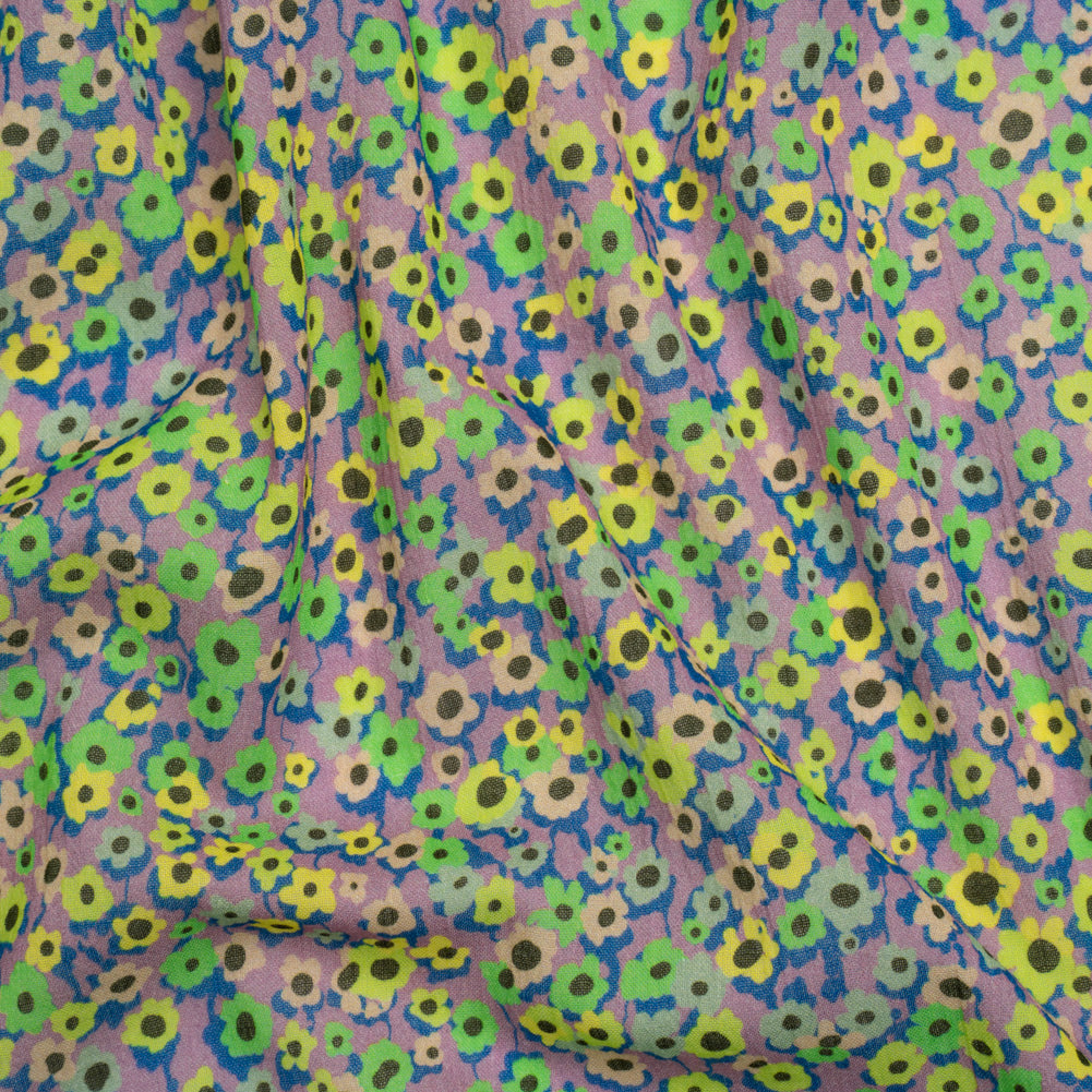 Crinkled Cotton Gauzy Woven Print - Lemon, Lime and Purple Floral - Mood Exclusive Bed of Begonias - Joann Fabrics