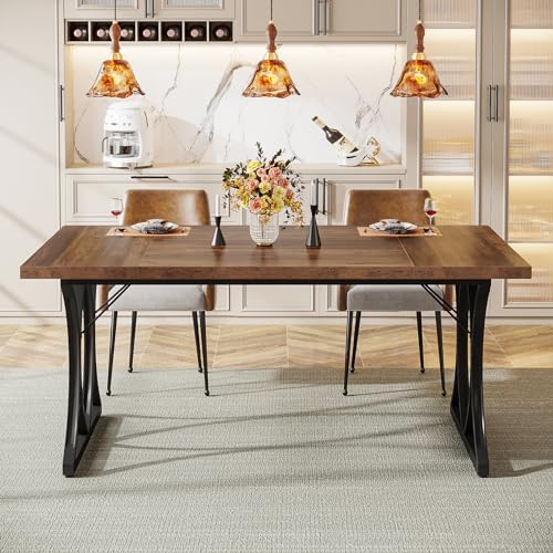 Tribesigns Farmhouse Dining Table for 6 People, 63 L x31W x 30 H Inches ...