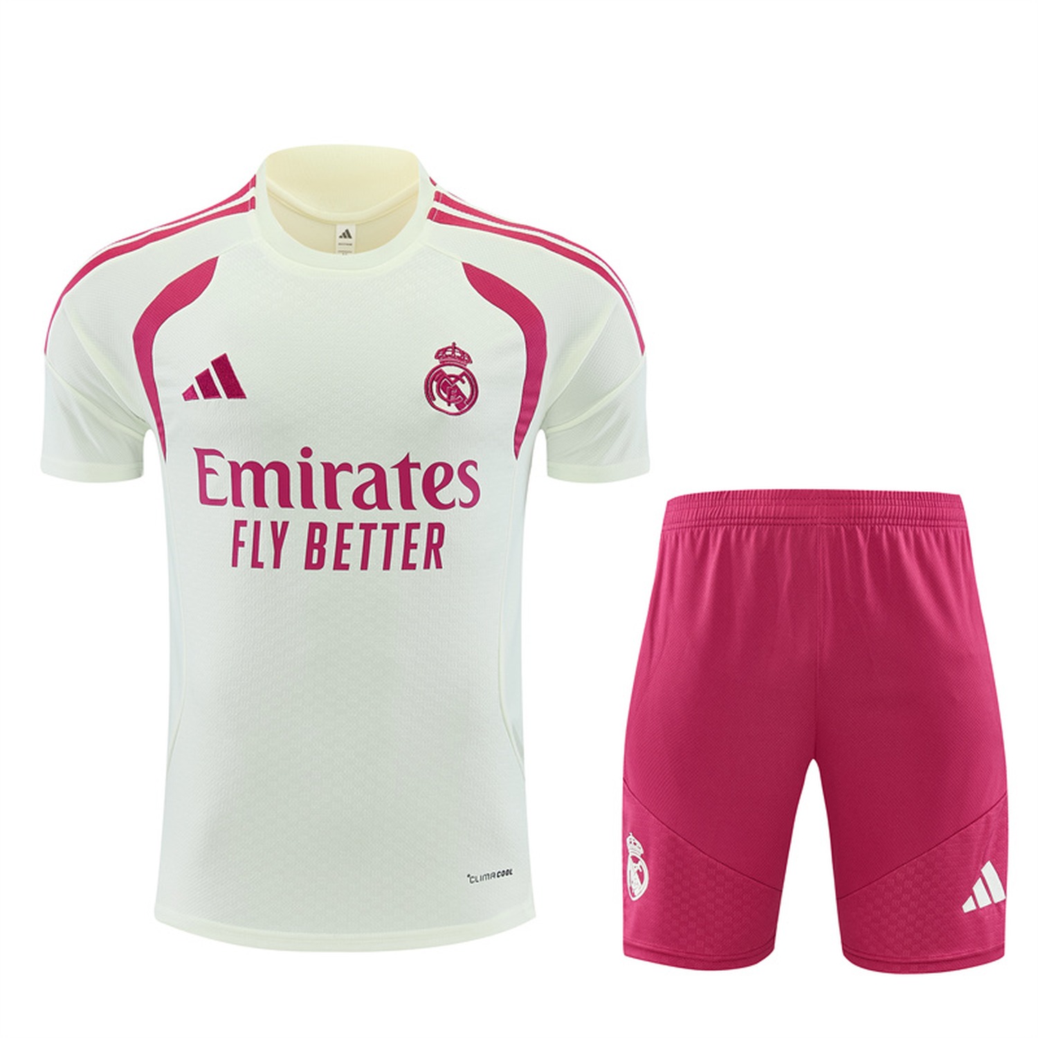 Real Madrid 26-27 Kids Short-Sleeve Training Set - Cream Top & Rose Red Shorts - UnitedFutballJersey