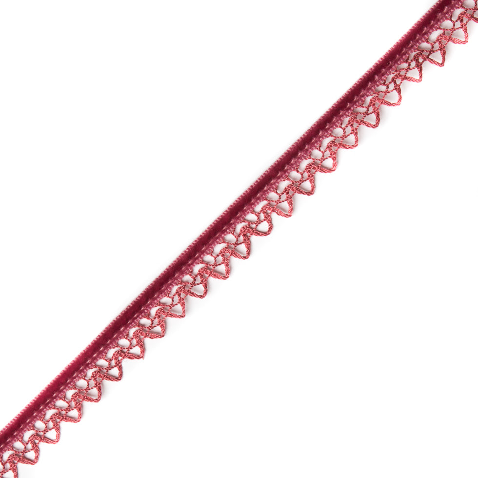 Italian Pink Velvet and Lace Trimming - 0.5