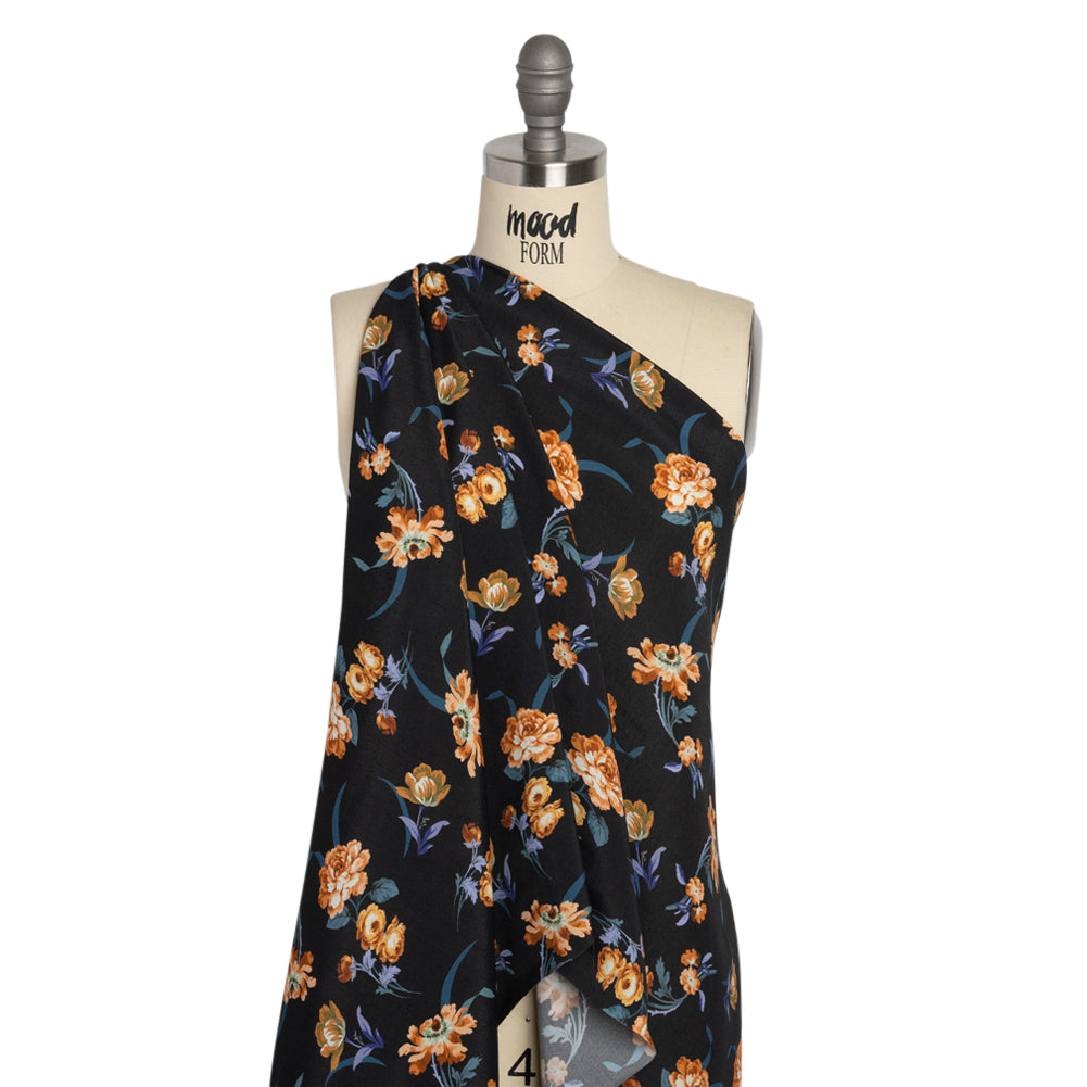 Viscose Crepe Print - Navy and Orange Floral - Mood Exclusive Chivalrous Designs - Joann Fabrics