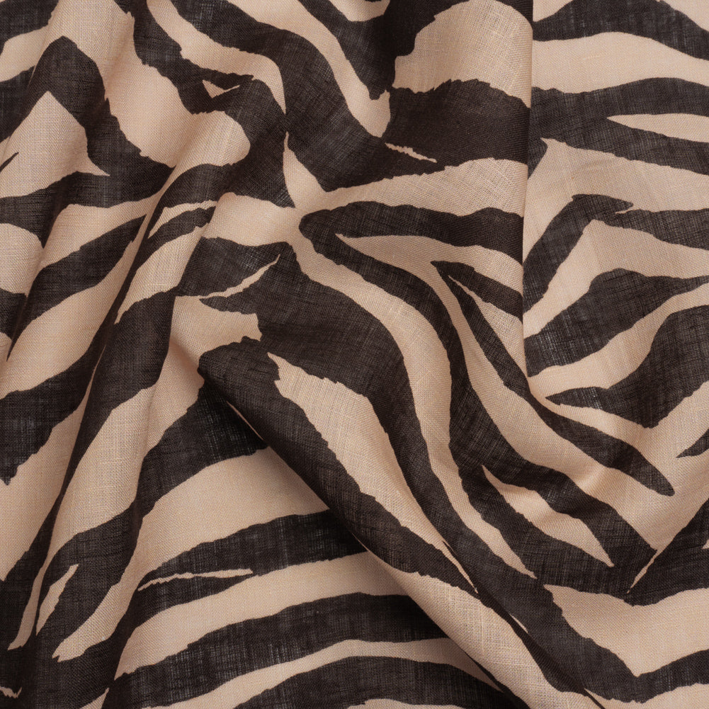 Famous Australian Designer Beige and Brown Zebra Stripes Lightweight Linen Woven - Joann Fabrics