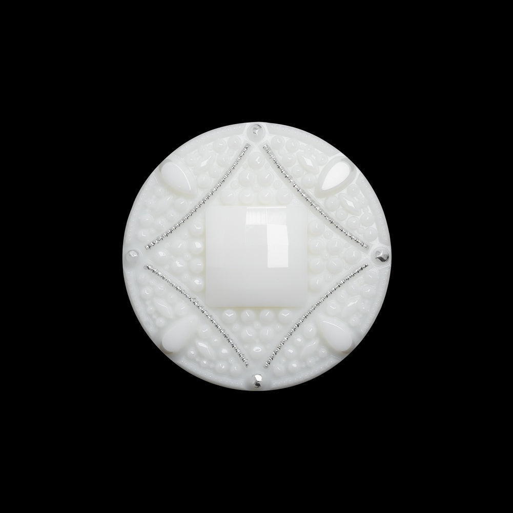 Faceted Plastic Shank Back Button - White and Silver Faux Gems - 36L/23mm - Joann Fabrics