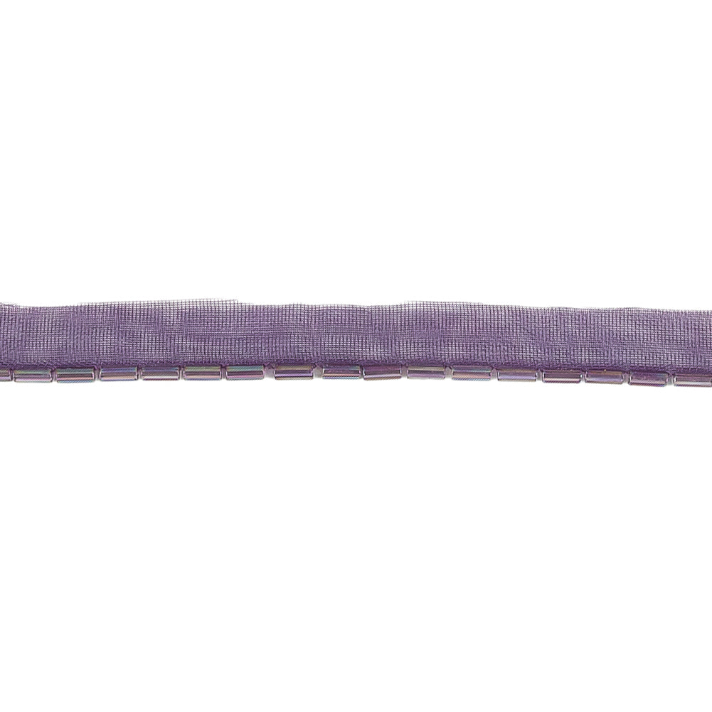 Vintage Purple Iris Bugle Beads on Dark Purple Trimming - 0.375