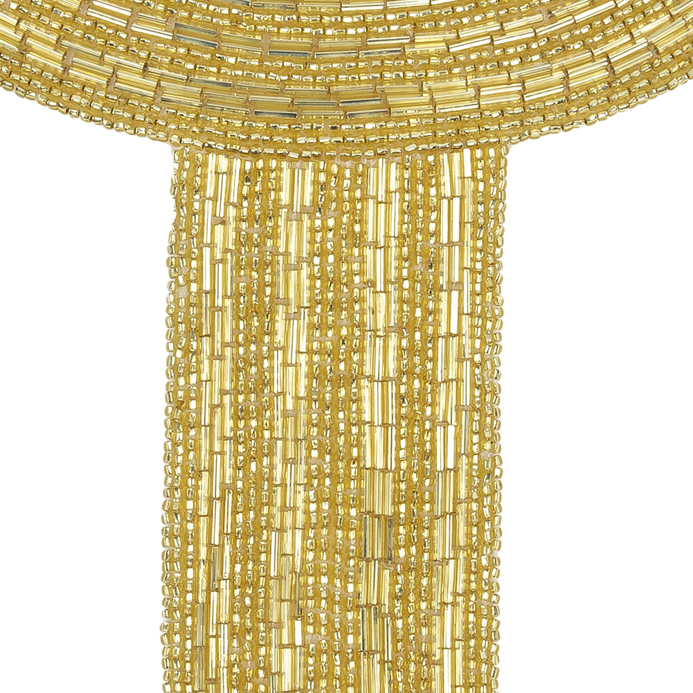 VIntage Fancy Gold Bugle and Seed Beaded Collar Applique - 9.5
