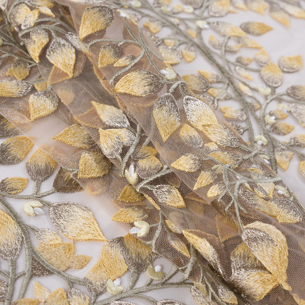 Yellow and Metallic Gold Floral Novelty Embroidered Mesh - Joann Fabrics