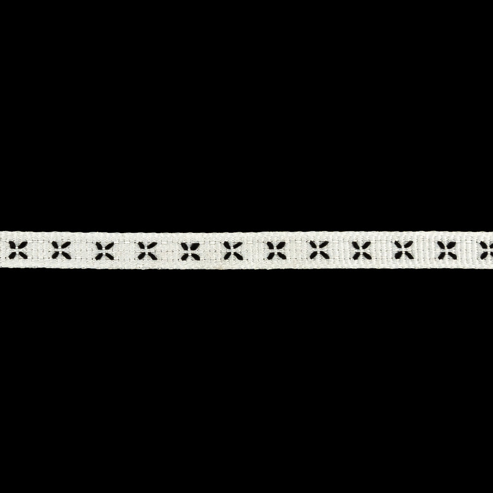 Blanc de Blanc Grosgrain Ribbon with Black Stitched Flowers - 0.25