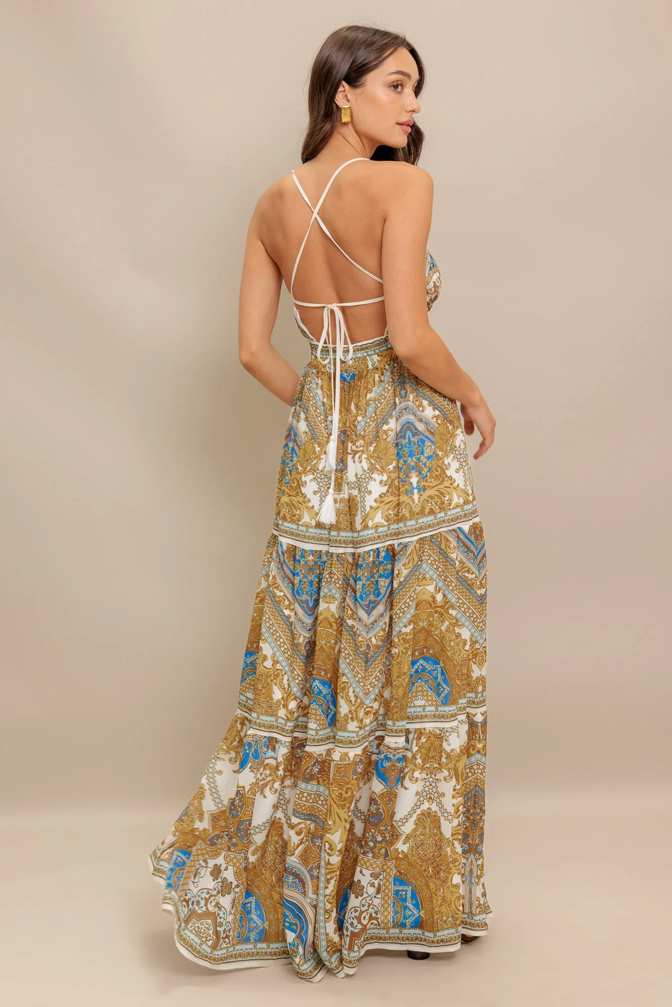 GOLDEN PALAZZO WOVEN MAXI DRESS