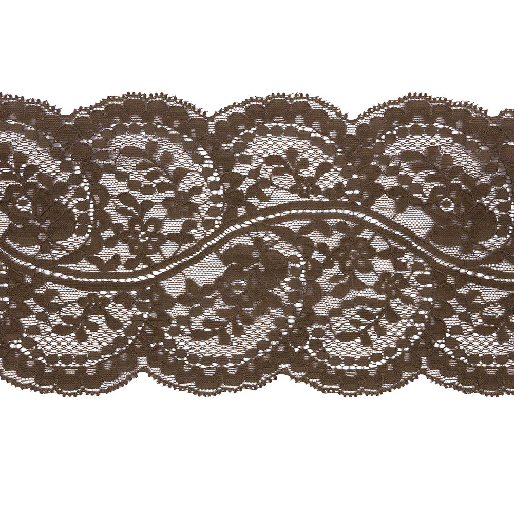 Famous NYC Designer Dark Olive Flowering Leafy Vine Lace Trim with Scalloped Edges - 5