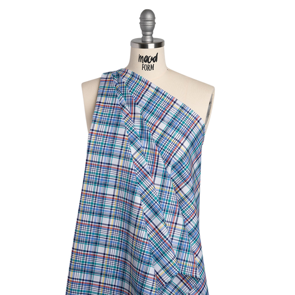 Cotton Twill Shirting - Navy, White and Multicolor Plaid - Deadstock - Joann Fabrics