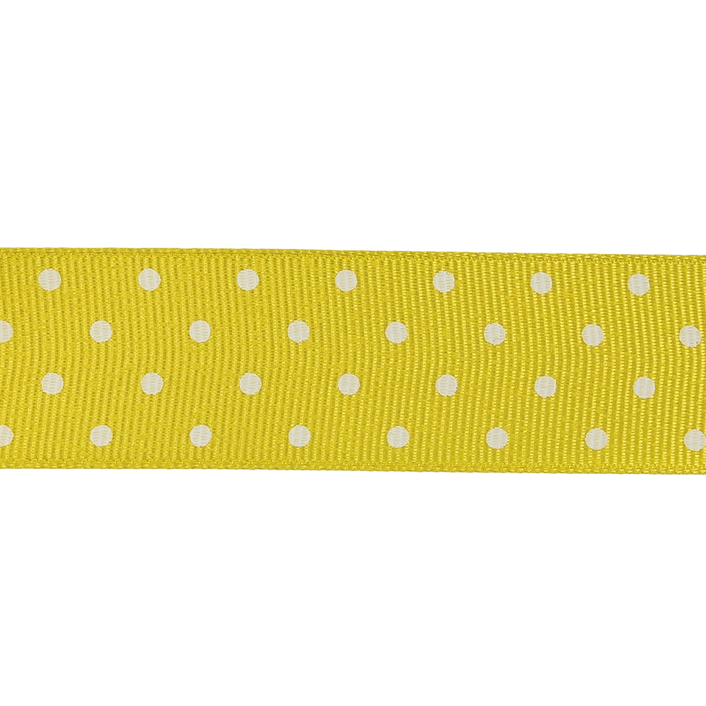 Blazing Yellow and White Polka Dots Grosgrain Ribbon - 1