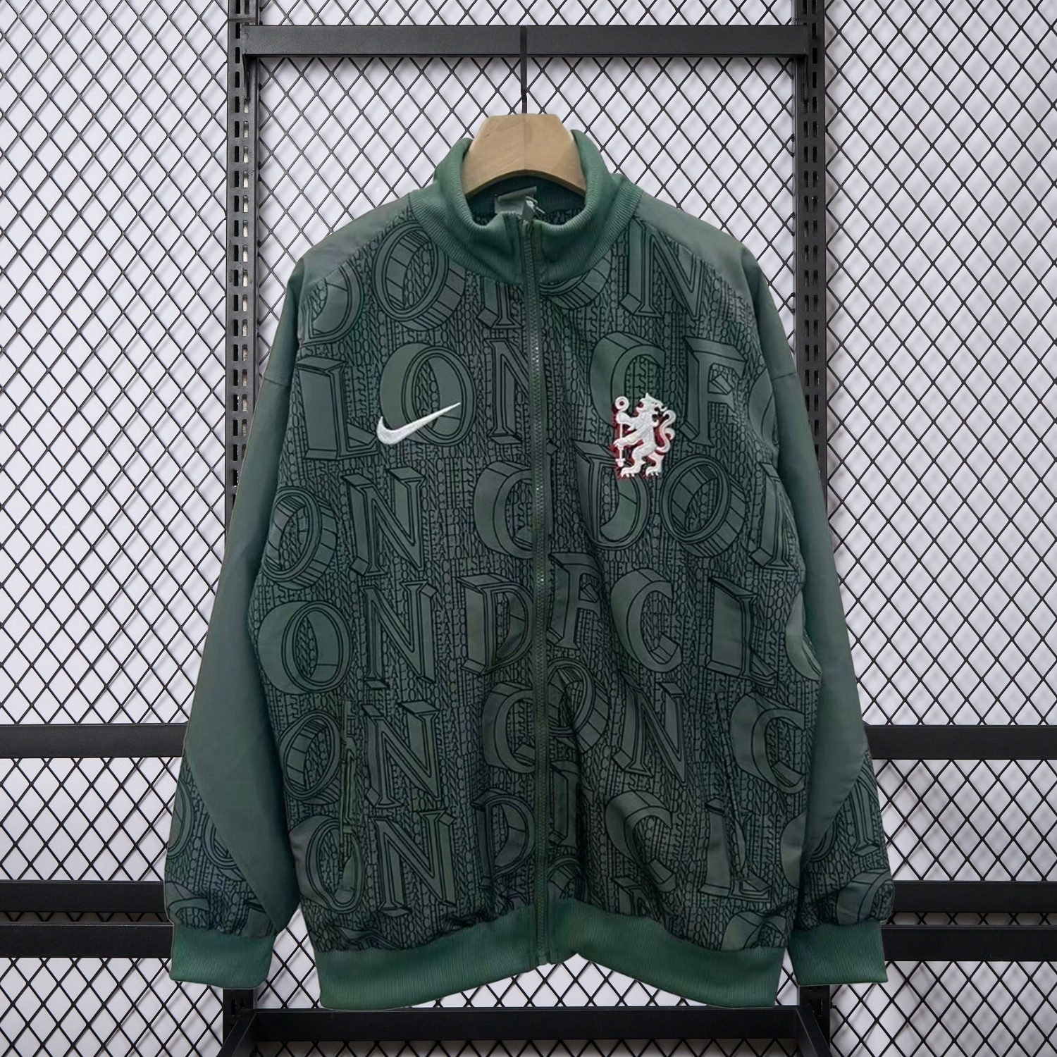 C.H.E.L.S.E.A 25-26 Subtle Letter Pattern Windbreaker Jacket - Dark Green - UnitedFutballJersey