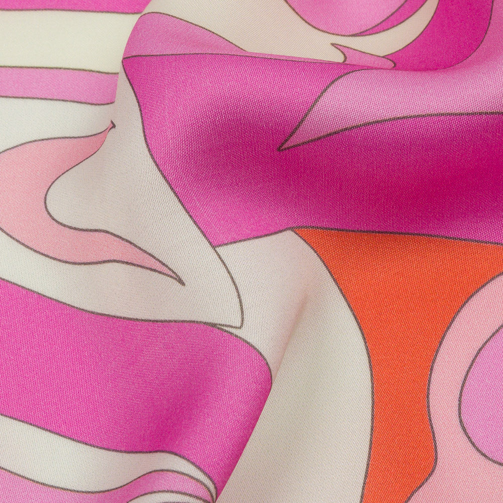 Sustainable and Recycled Viscose Satin Print - Hot Pink, Red-Orange and White Abstract - Mood Exclusive Free Falling - Joann Fabrics