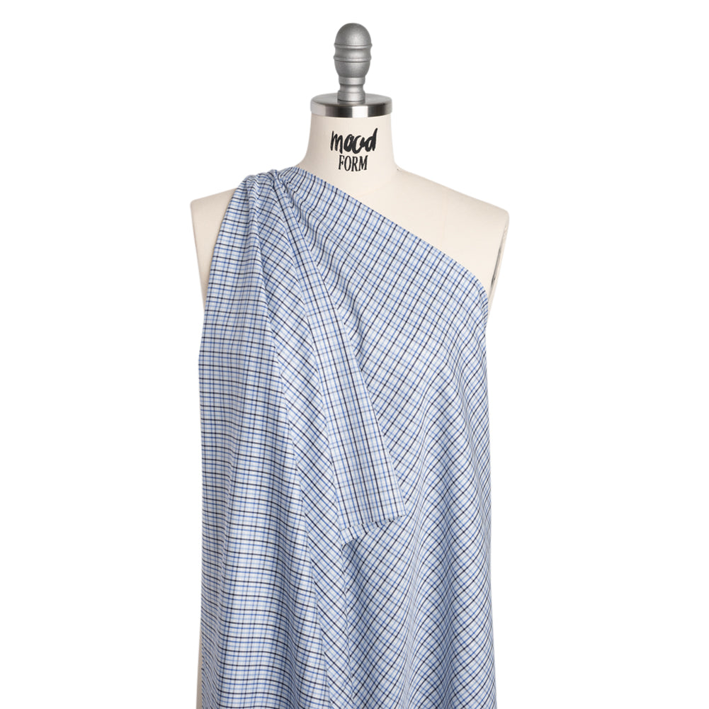 Cotton Herringbone Twill Shirting - Blue, Navy and White Plaid - Deadstock - Joann Fabrics