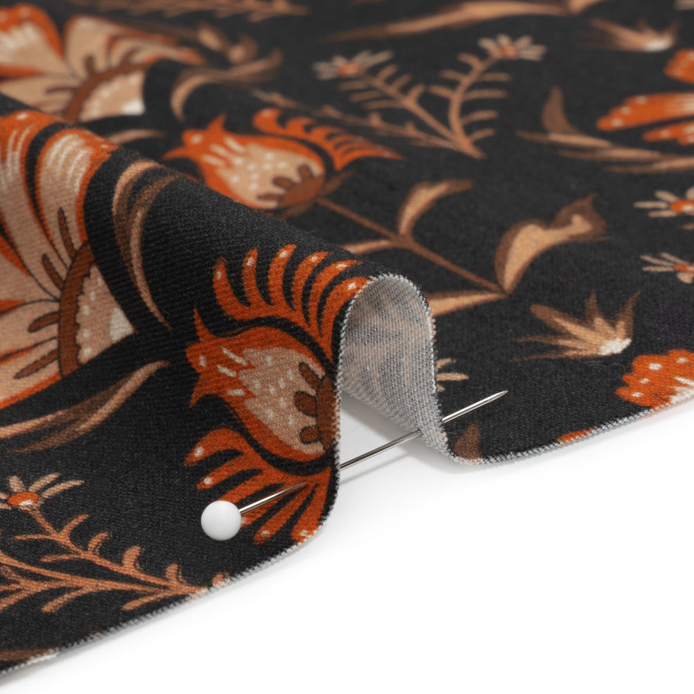 Stretch Cotton Twill - Black and Orange Floral - Watching the Fire Print - Mood Exclusive Rockland Collection - Joann Fabrics