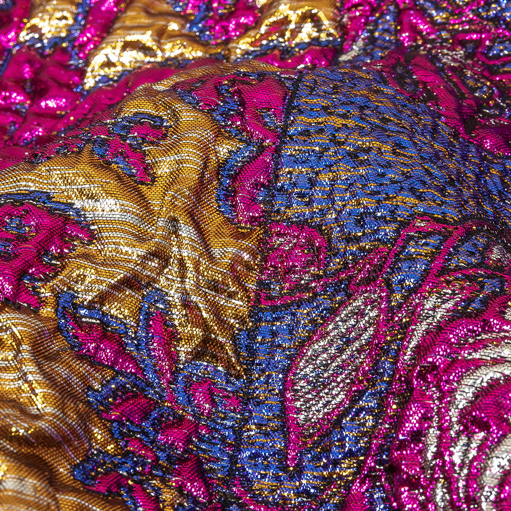 Metallic Blue, Pink and Yellow Gold Ornate Patchwork Luxury Brocade - Joann Fabrics