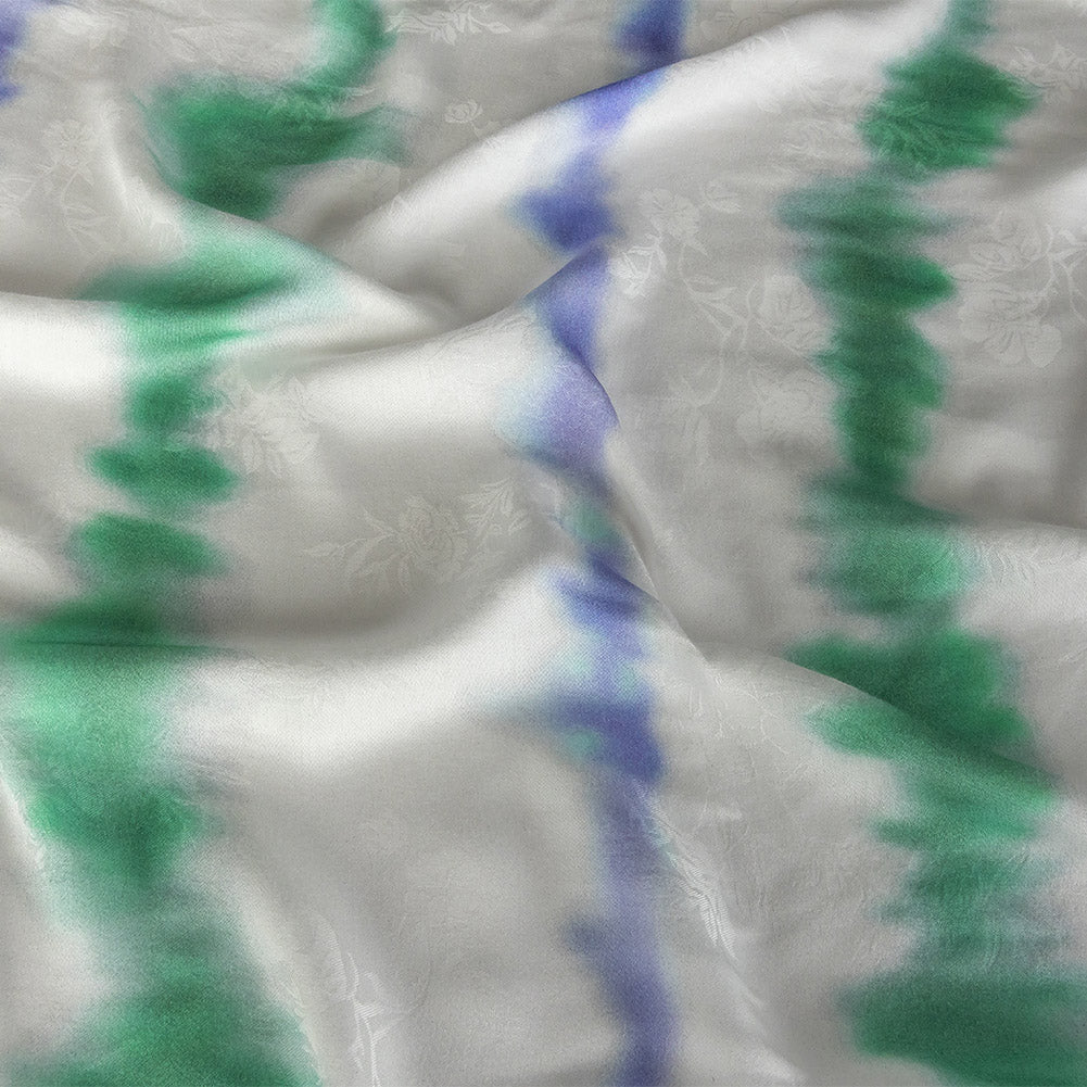 Flowery Viscose Jacquard Print - Green and Blue Tie Dye Stripes - Mood Exclusive Cloud Writing - Joann Fabrics