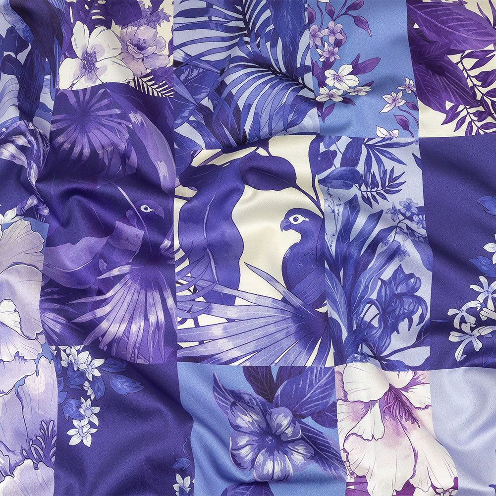 Stretch Cotton Sateen - Purple Floral Patchwork - Periwinkle Patch Print - Mood Exclusive Indigo Collection - Joann Fabrics