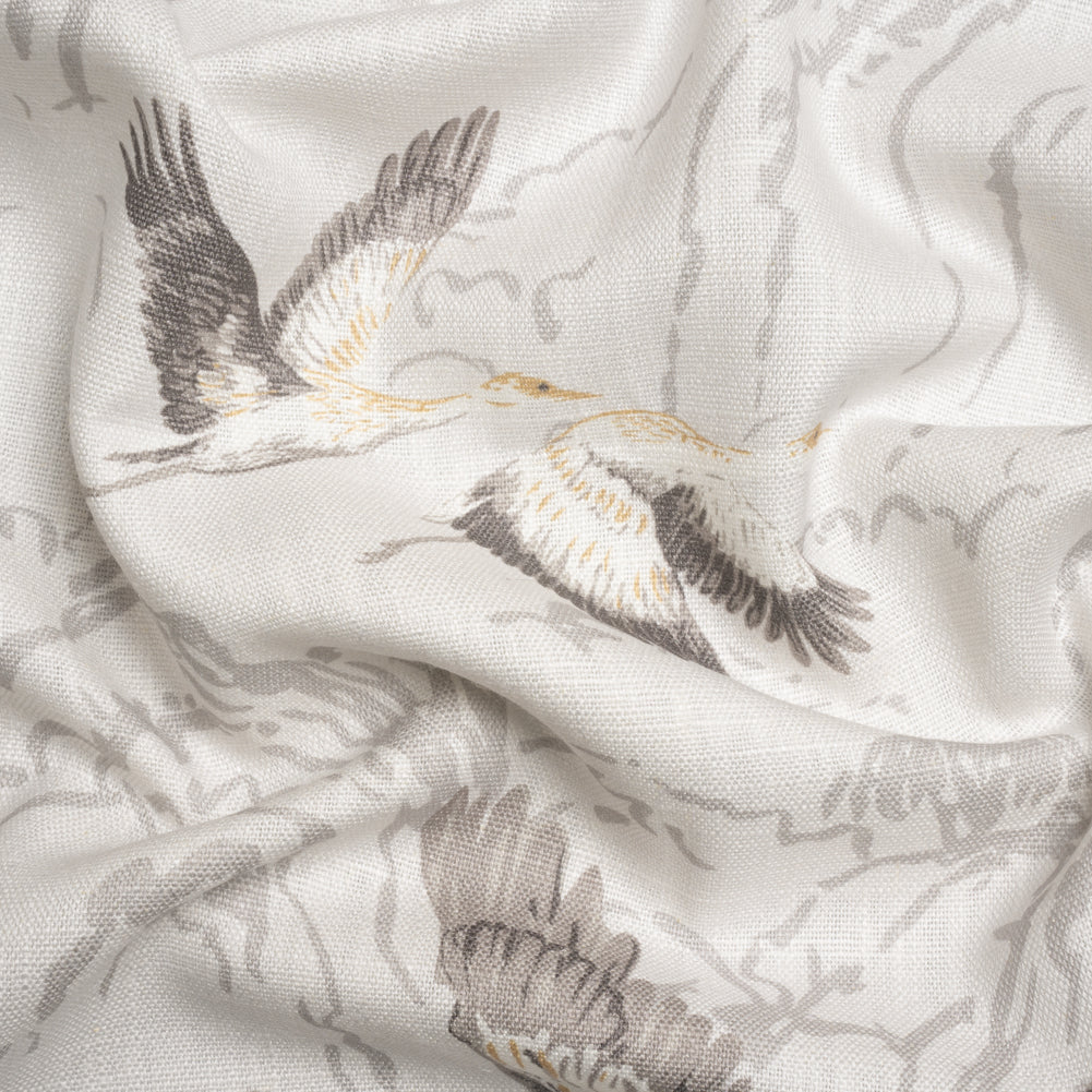 Viscose and Linen Drapery Woven Print - Silver Cranes in the Clouds - British Imported - Joann Fabrics