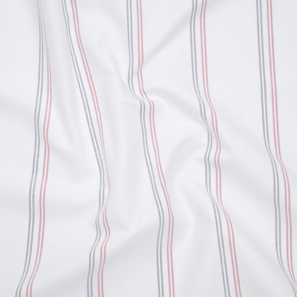 Cotton Oxford Shirting - White, Red and Navy Blue Paired Stripes - Deadstock - Joann Fabrics