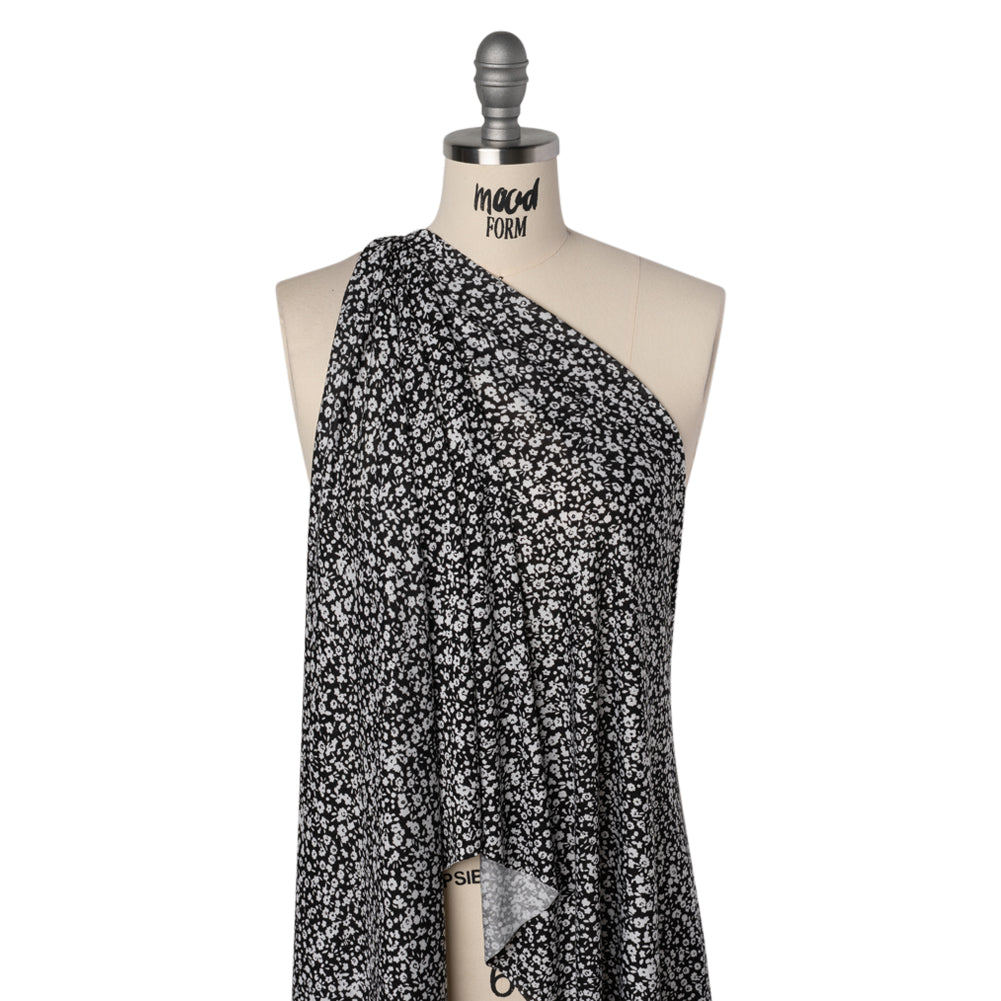 Stretch Rayon Jersey - Black and White Little Flowers - Deadstock - Joann Fabrics