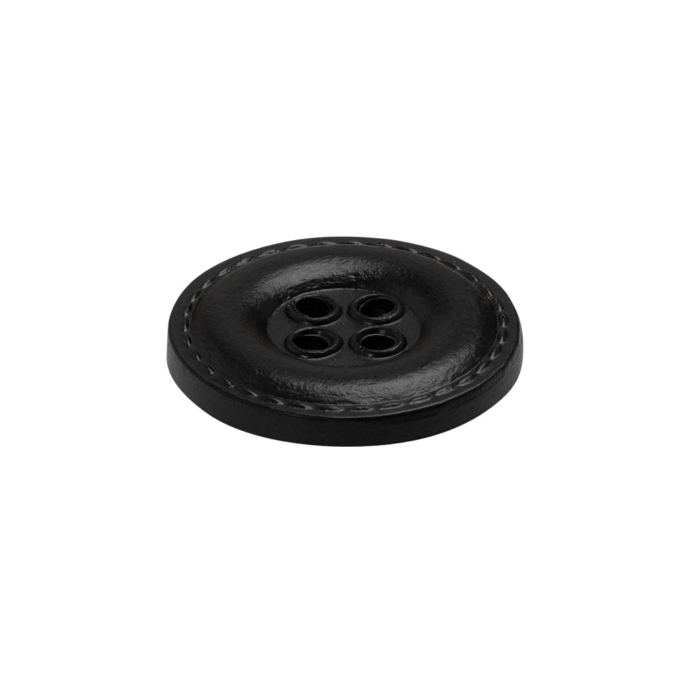 Plastic 4-Hole Button - 34L/21.5mm - Black Faux Leather with Stitched Border - Joann Fabrics
