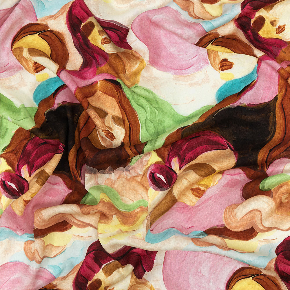 Rayon Challis - Rainbow Painterly Faces - Artemisia Print - Mood Exclusive Viso Collection - Joann Fabrics