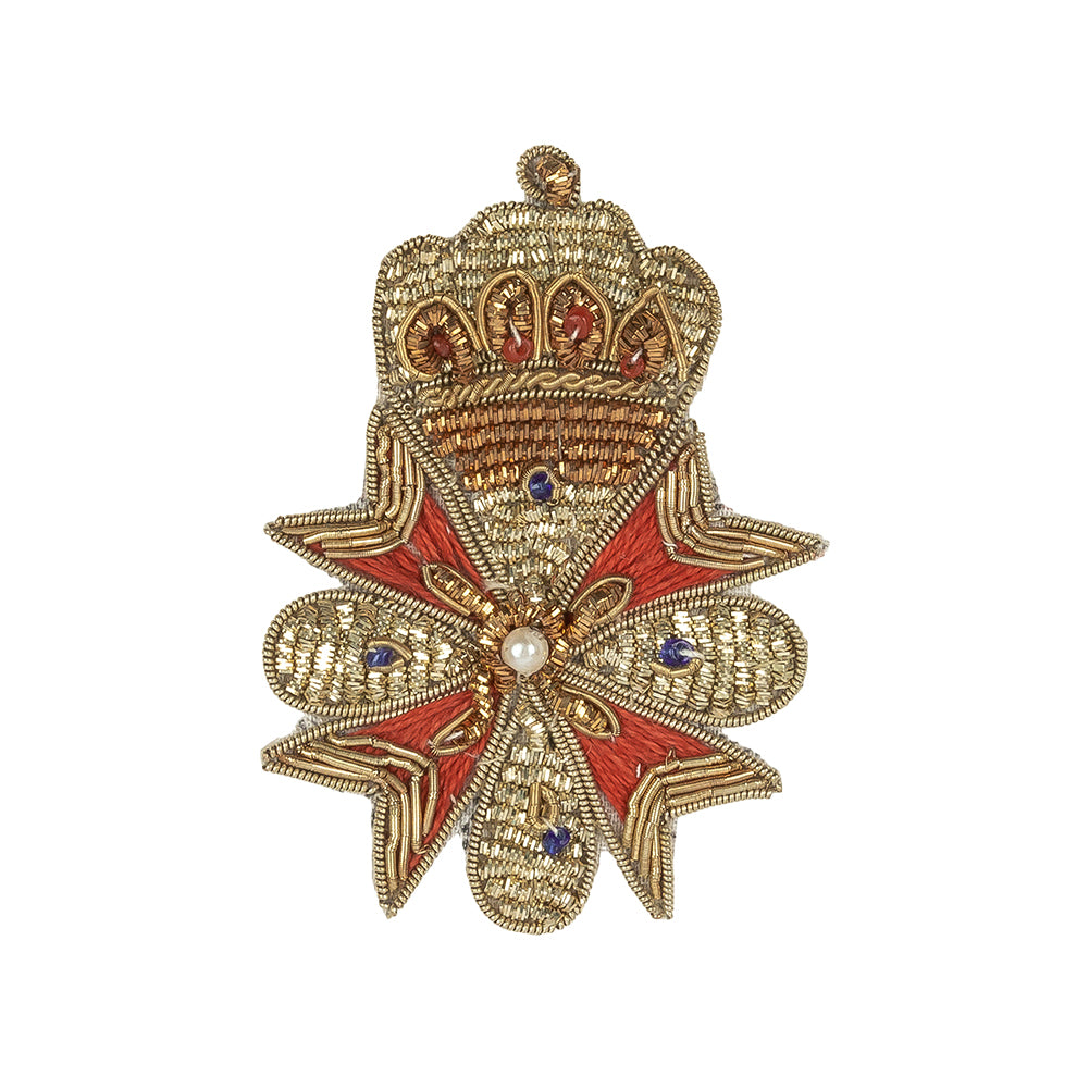 Vintage Gold, Red and Blue Coat of Arms Bullion Embroidered and Beaded Applique - 3