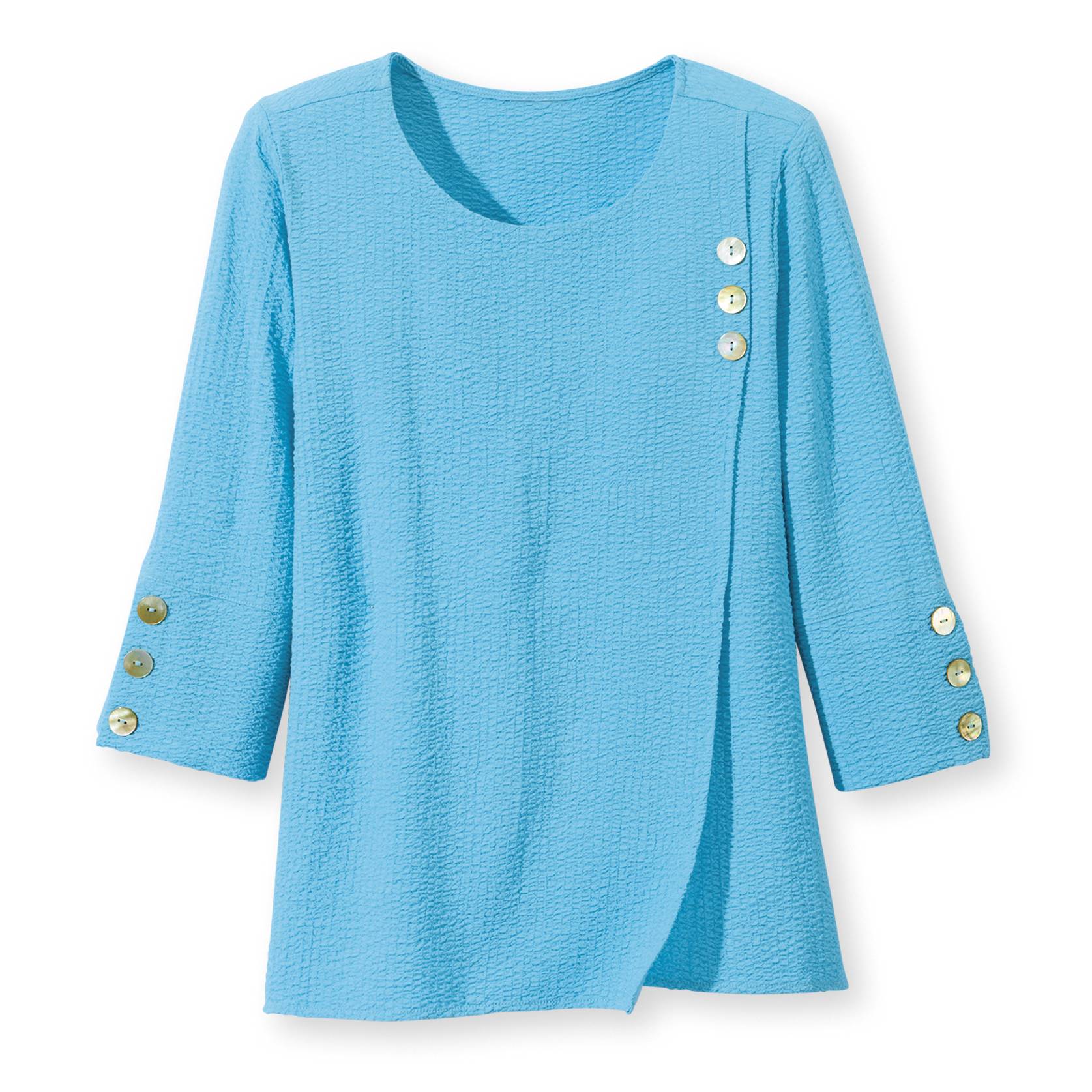 Textured Button-Accent Popover, Layered Front, 3/4 Sleeves - Northstyle Catalog