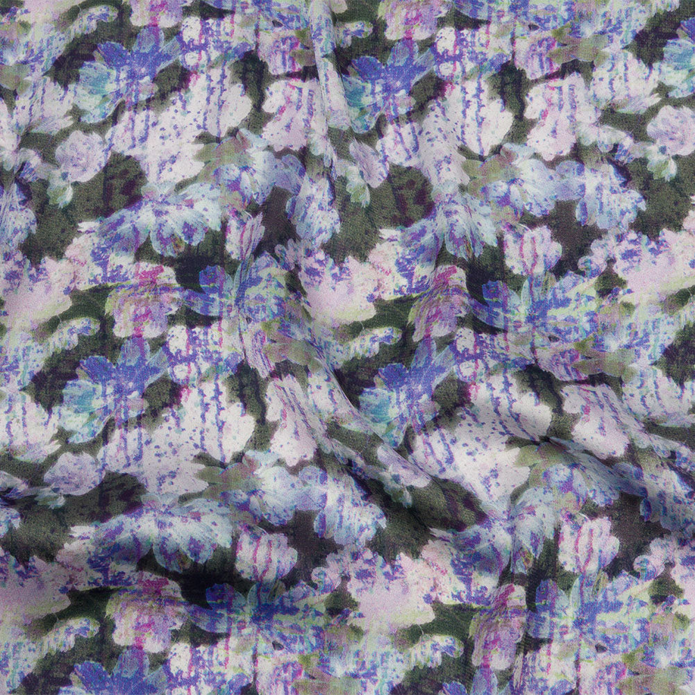 Polyester Charmeuse Print - Purple and Gray Dripping Florals - Mood Exclusive Botanical Trip - Joann Fabrics